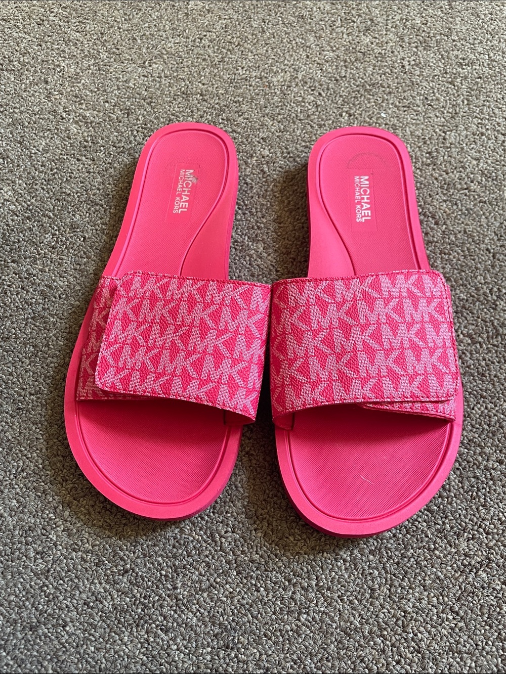 Michael Kors Hot Pink MK Jacquard Slide Sandals